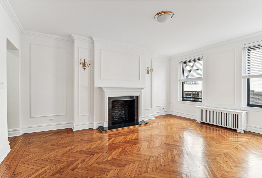 Living room with decorative fireplace