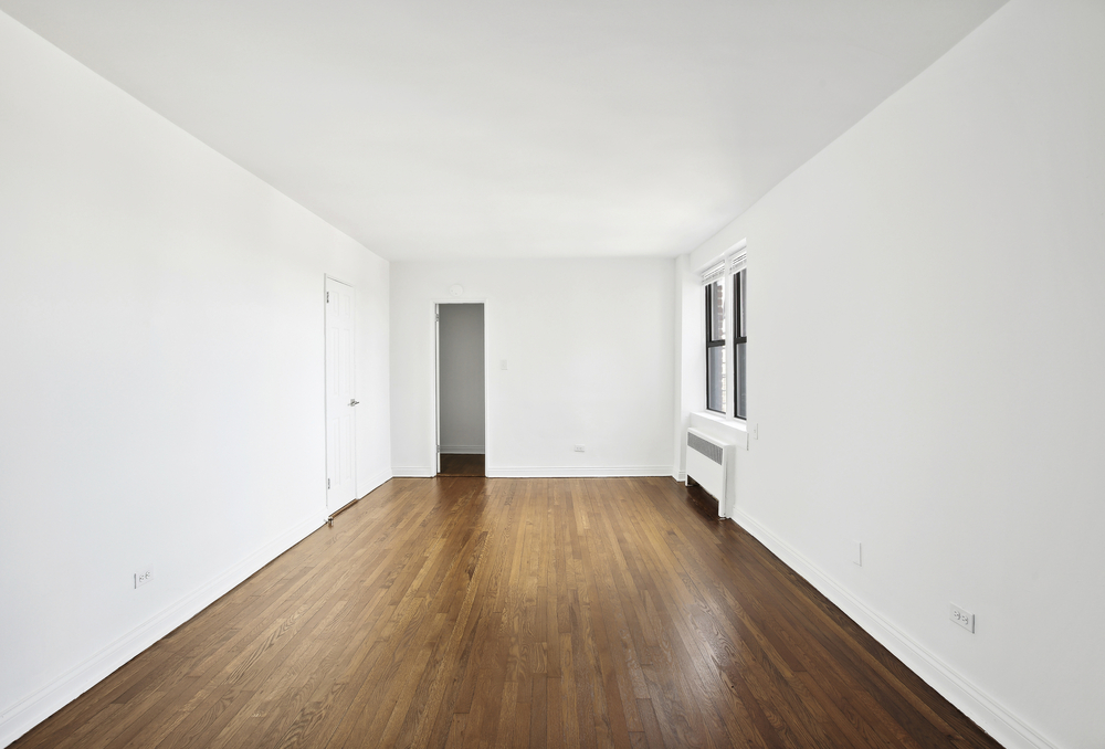 Studio with hardwood floors
